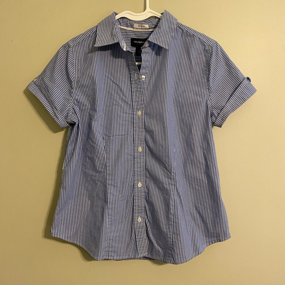 Liz Claiborne Women's Blue Pinstripe Button Down Shirt